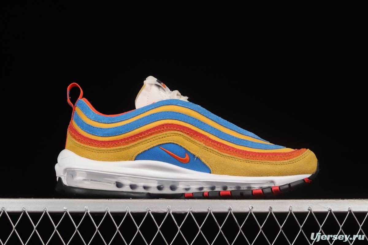 NIKE Air Max 97 SE yellow, blue and red color combination bullet air cushion sports running shoes DH1085-700