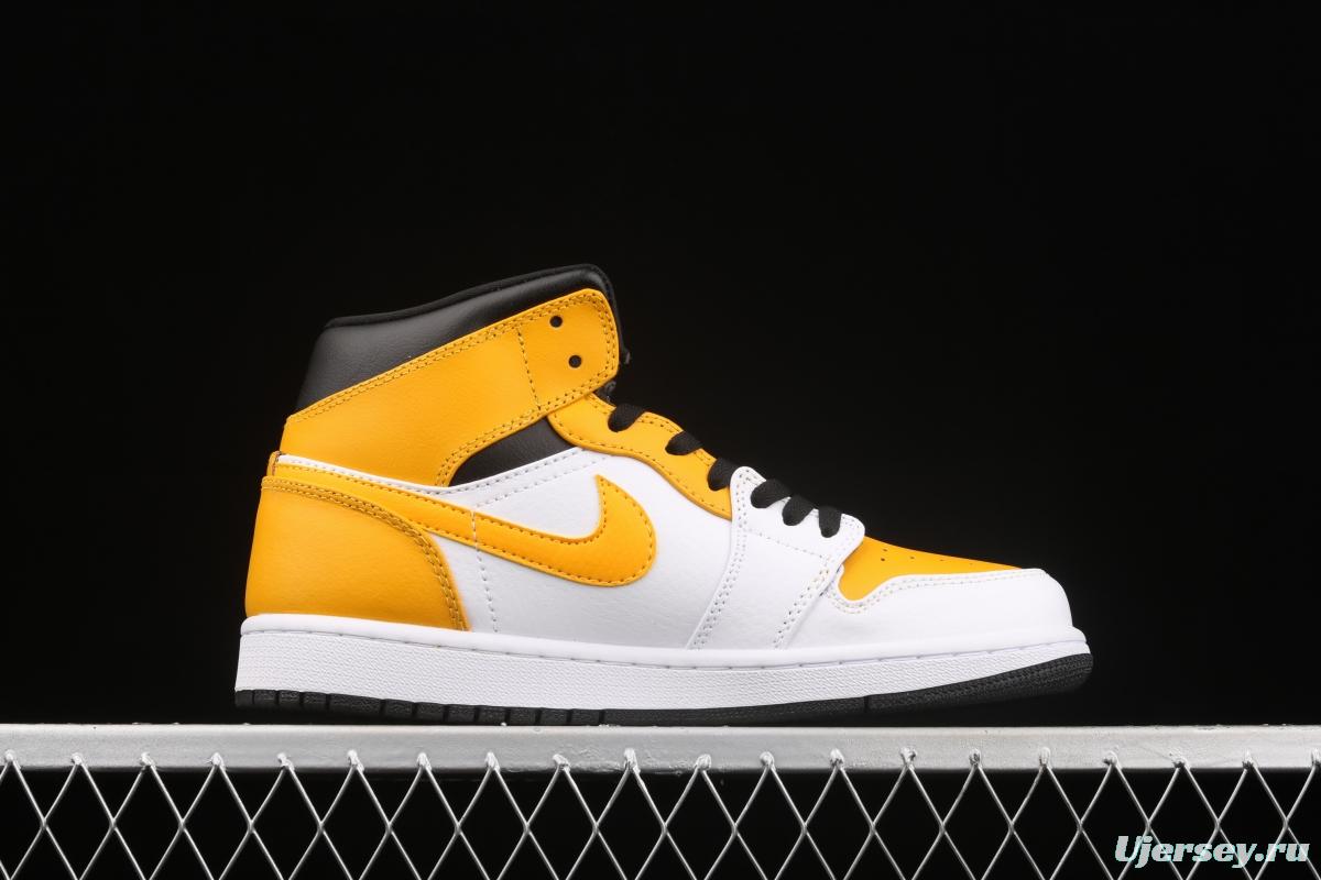 Air Jordan 1 Mid White and Yellow Zhongbang Basketball shoes 554724-170