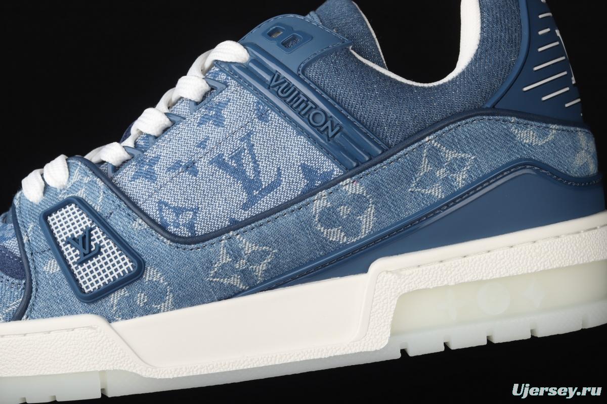 Authentic LV 2021ss early spring fashion catwalk sneakers 400N Blue denim