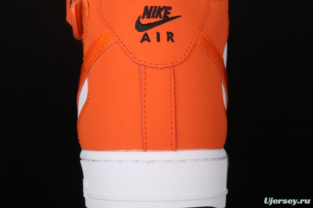 NIKE Air Force 1o07 Mid black orange color matching medium top casual board shoes 554724-058