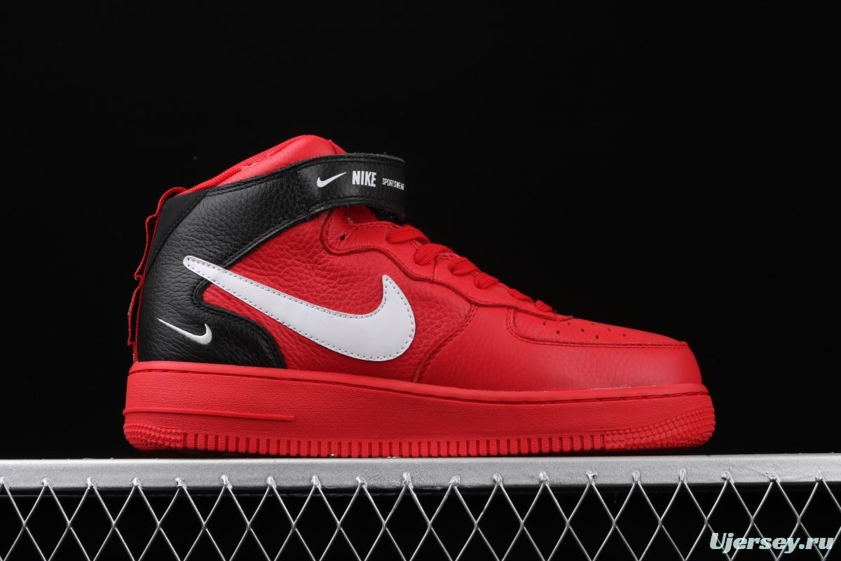 NIKE Air Force 1 Mid'07 Lv8 red and black OW letter casual board shoes 804609-605