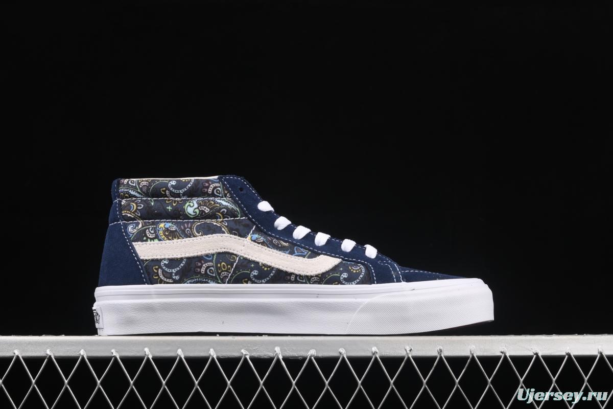 Vans Sk8-Mid Reissue cashew flower Tibetan blue color Zhongbang casual board shoes VN0A391FITN