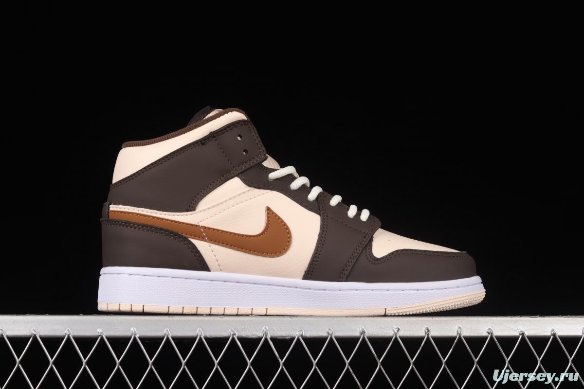 Air Jordan 1 Mid beige brown vintage basketball shoes DO6699-200