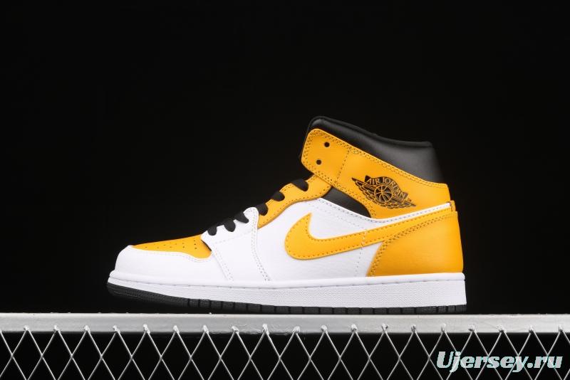 Air Jordan 1 Mid White and Yellow Zhongbang Basketball shoes 554724-170