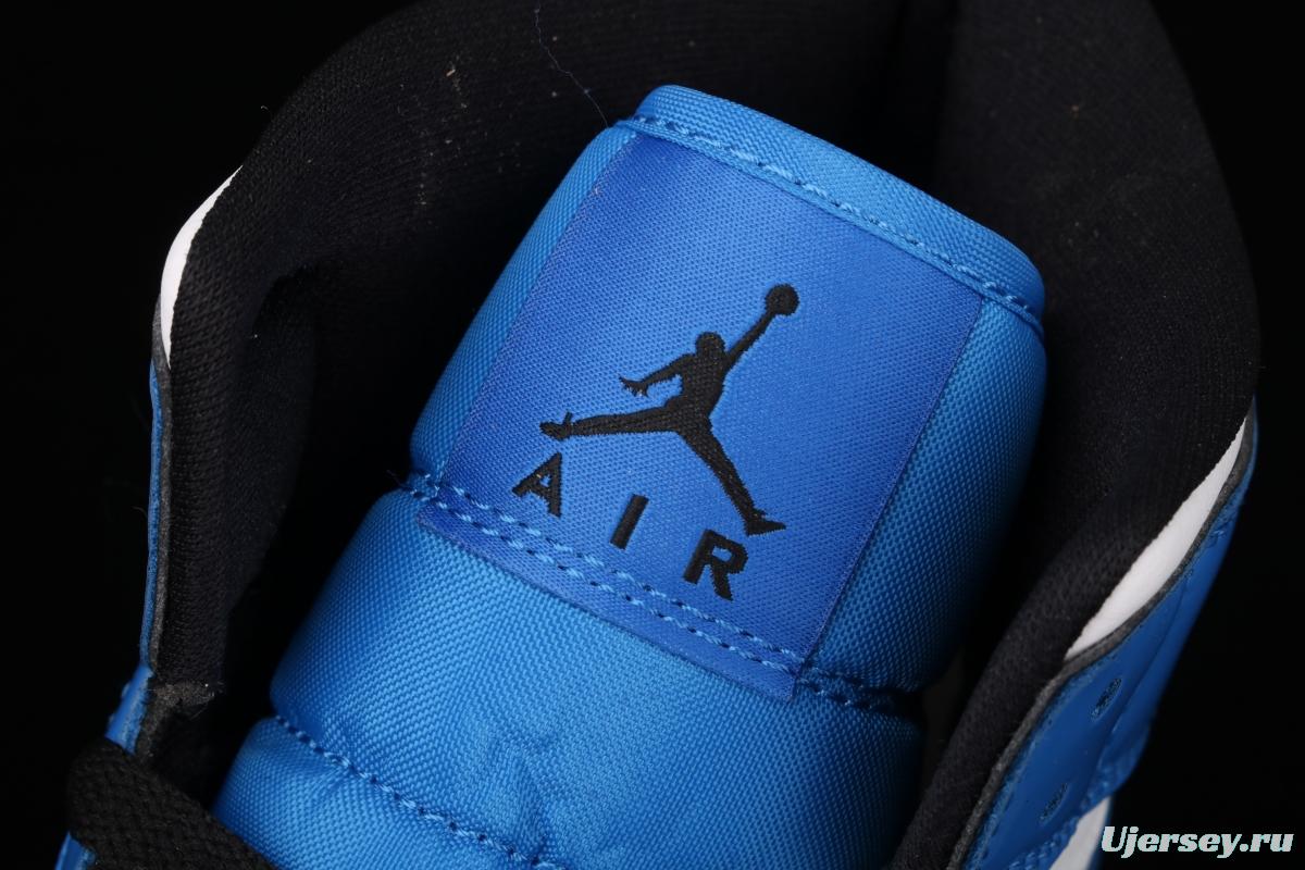 Air Jordan 1 Mid varnished leather white blue two-dimensional small lightning Zhongbang basketball shoes DD6834-402