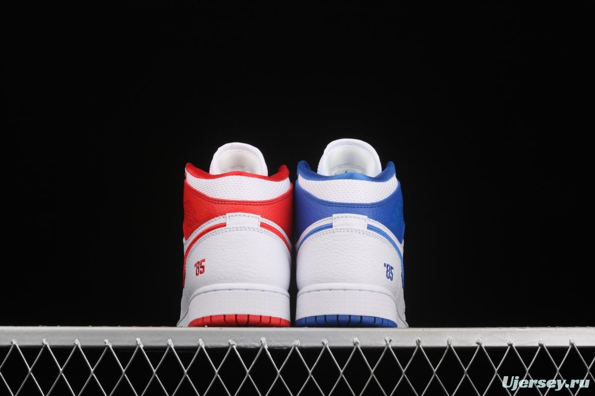 Air Jordan 1 Mid 85 red, white and blue mandarin duck color Zhongbang basketball shoes DH0200-100