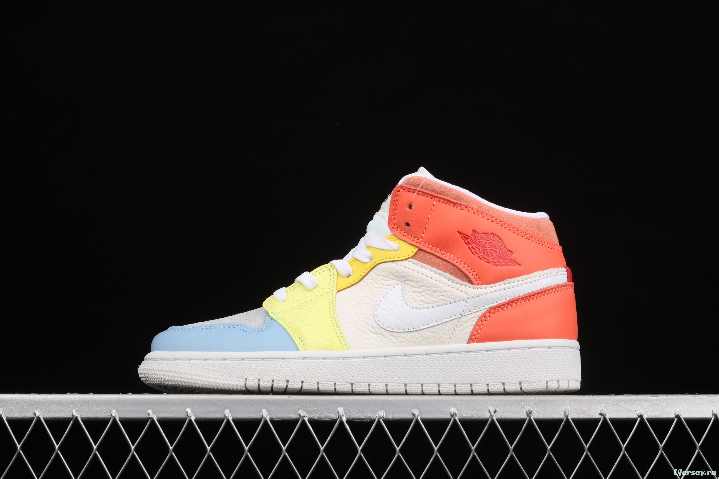 Air Jordan 1 Mid color stitching basketball shoes DJ6908-100