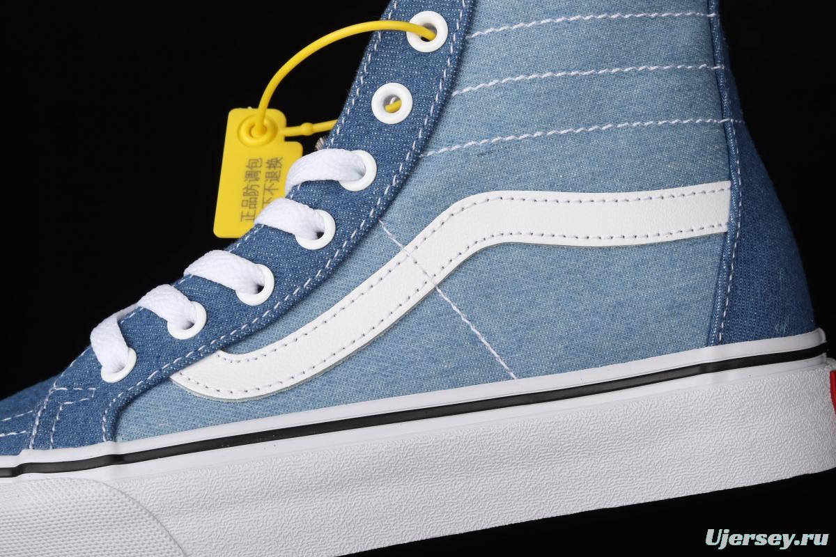 Vans Sk8-Hi Tapered series denim blue matching ultra-thin canvas high upper shoes VN0A3MV8Q691