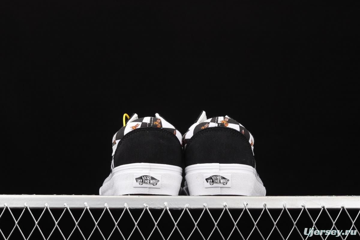 Vans Old Skool black and white chessboard check small bee classic series low upper board shoes VN0A3WKT9EH