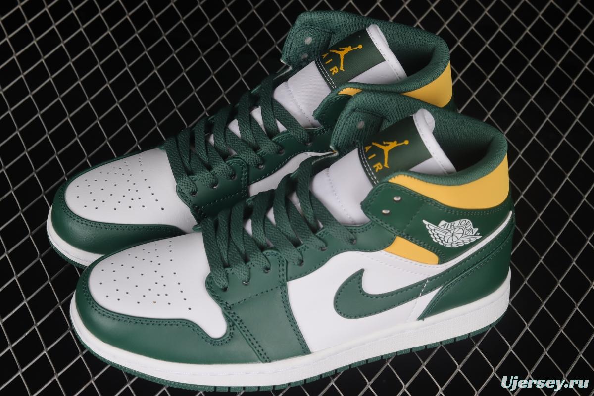 Air Jordan 1 Mid Green Yellow AJ White Green Yellow Seattle SuperSonics 554724-371