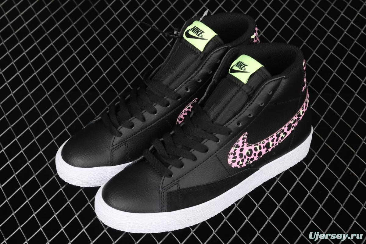 NIKE Blazer Mid GS Trail Blazers Black Pink Leopard Gou High-top Leisure Board shoes DA4674-001
