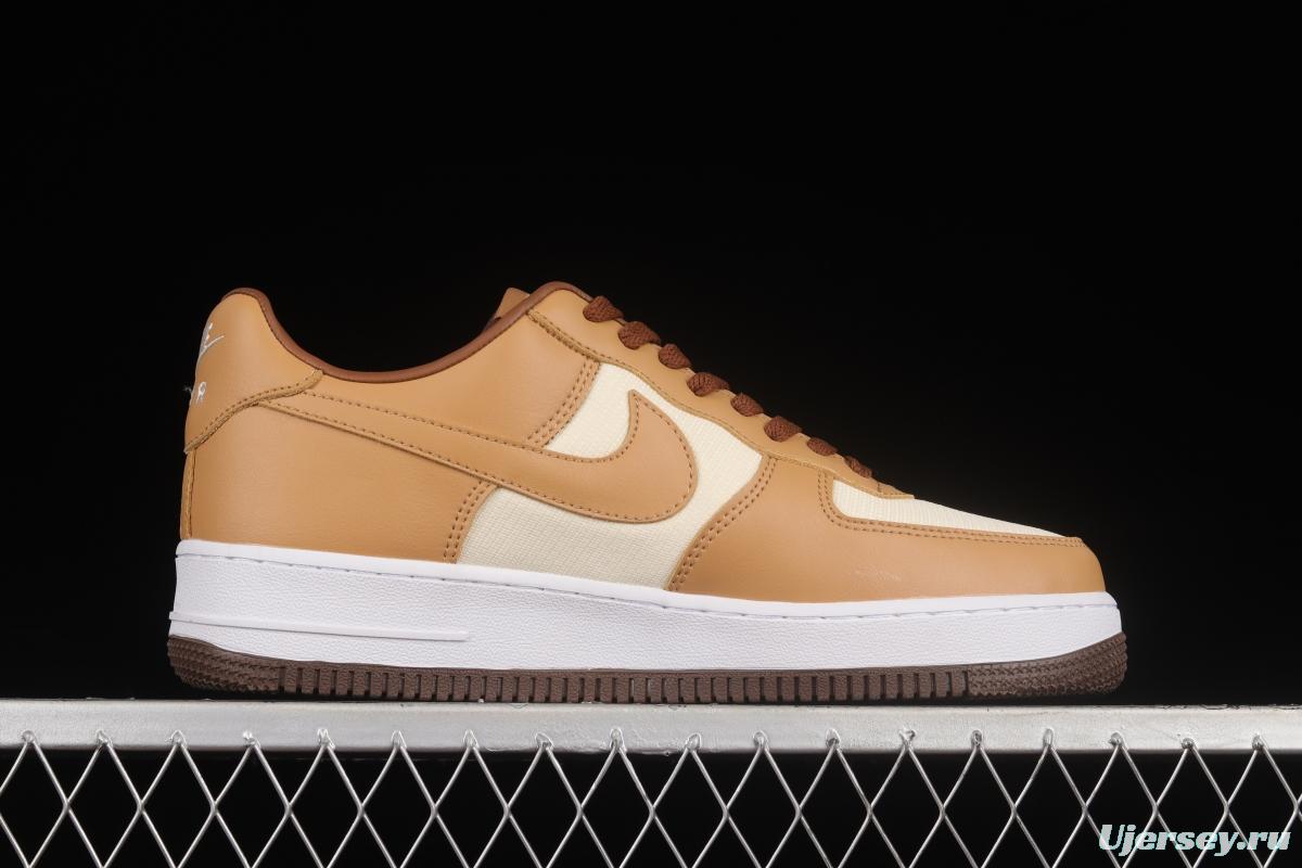 NIKE Air Force 1'07 Low milk tea brown canvas leather color matching low-top casual sneakers DJ6395-100