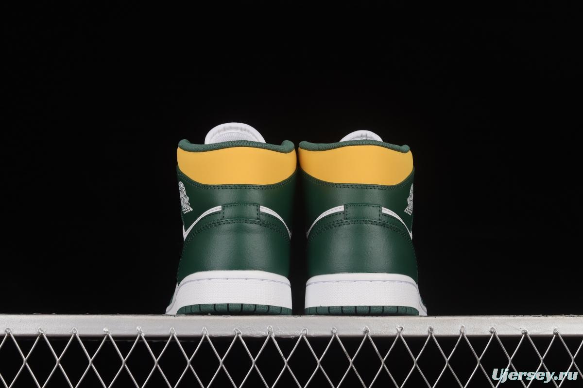 Air Jordan 1 Mid Green Yellow AJ White Green Yellow Seattle SuperSonics 554724-371