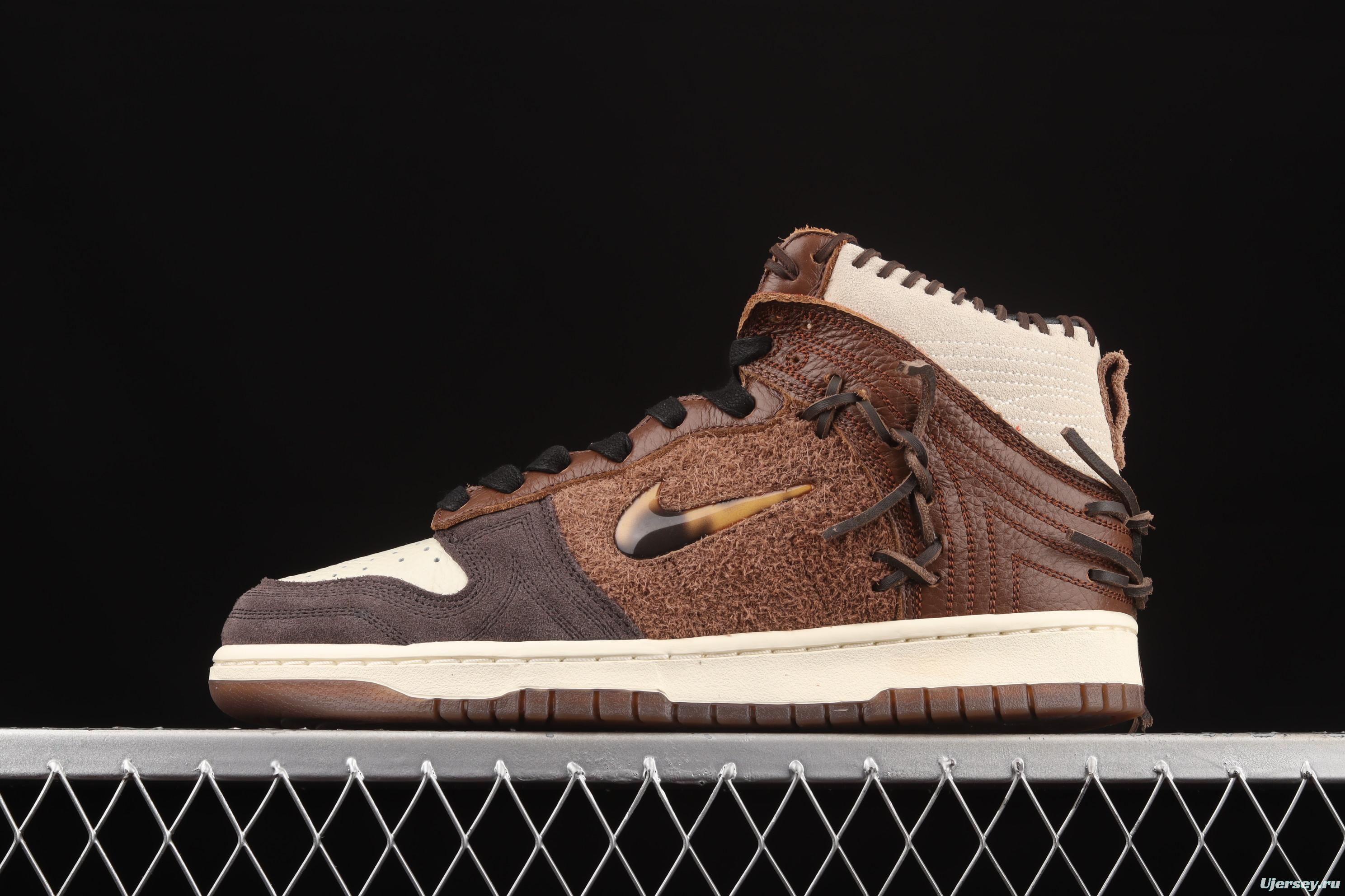 Bodega x Nike DUNK Hi Legend brown stitching and stitching high top fashion skateboard shoes CZ8125-200