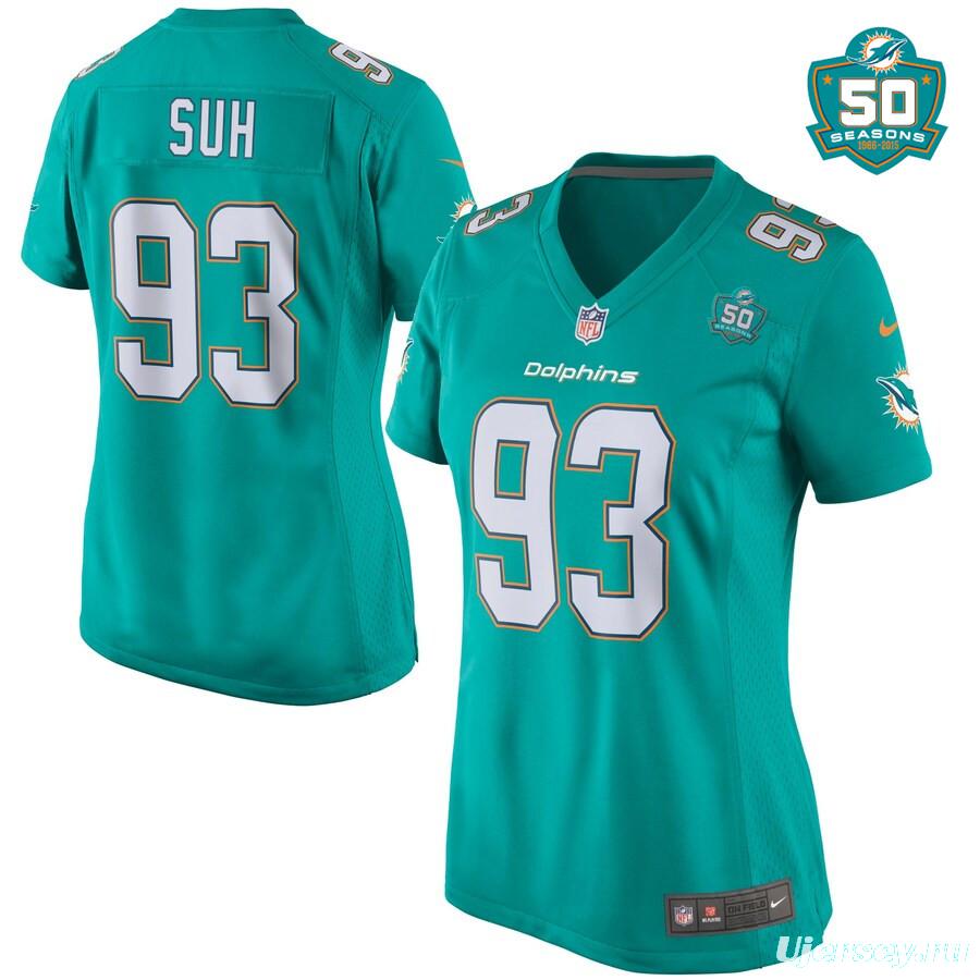 Women's Ndamukong Suh Aqua 2015 Patch Player Limited Team Jersey
