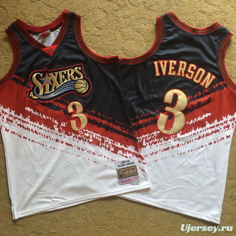 Men's Allen Iverson Black And White Retro Classic Team Jersey