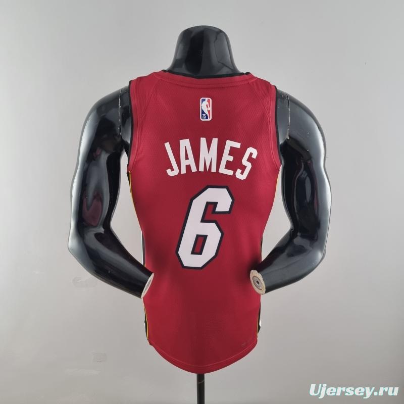 75th Anniversary Miami Heat Jordan JAMES #6 Burgundy NBA Jersey