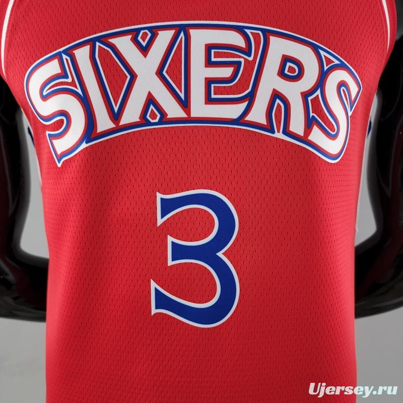 Rookie Philadelphia 76ers Iverson #3 Red NBA Jersey 