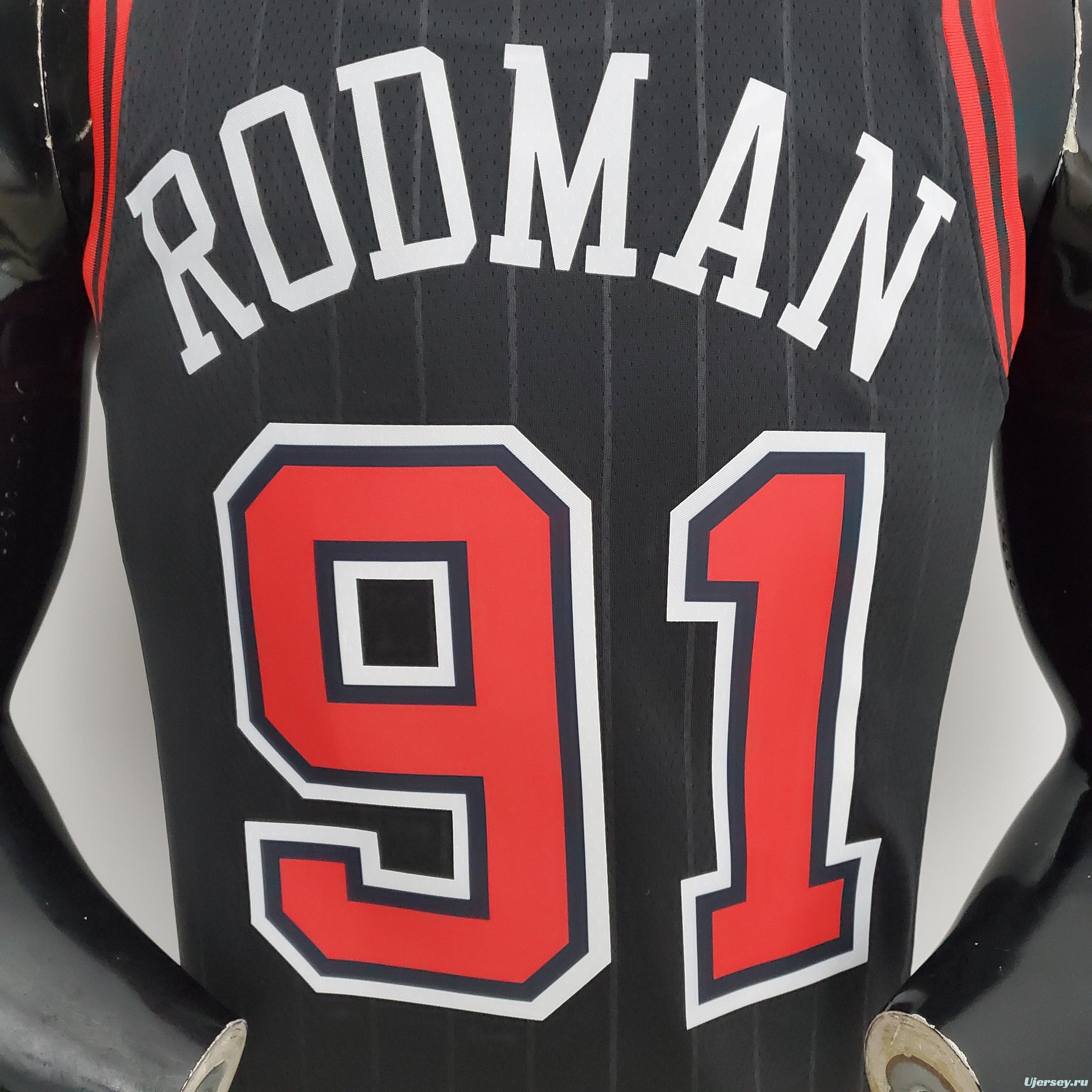 75th Anniversary Rodman#91 Bulls Flyers Black NBA Jersey