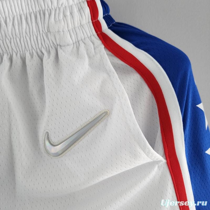 75th Anniversary Philadelphia 76ers NBA Shorts White Blue Trim