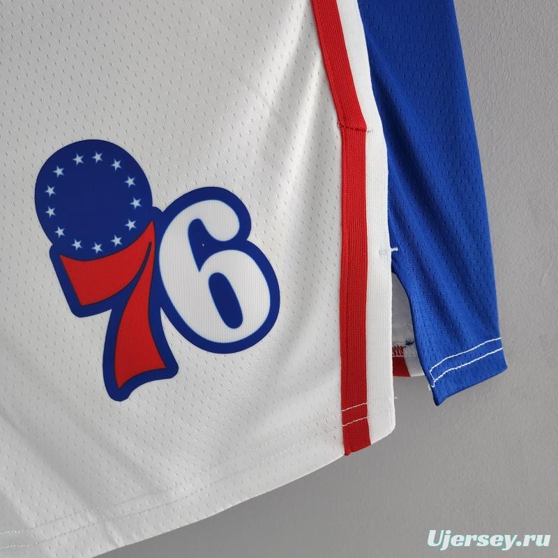 75th Anniversary Philadelphia 76ers NBA Shorts White Blue Trim