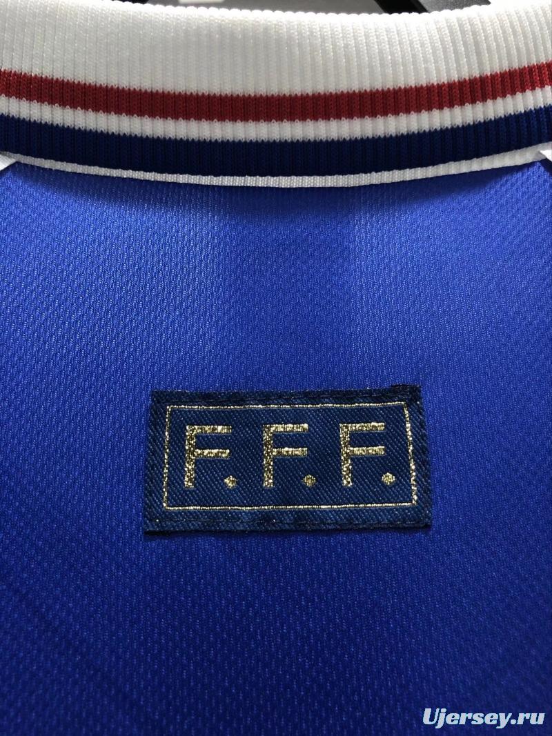 Retro 1998 Long Sleeve France Home Soccer Jersey With 98 France Patch