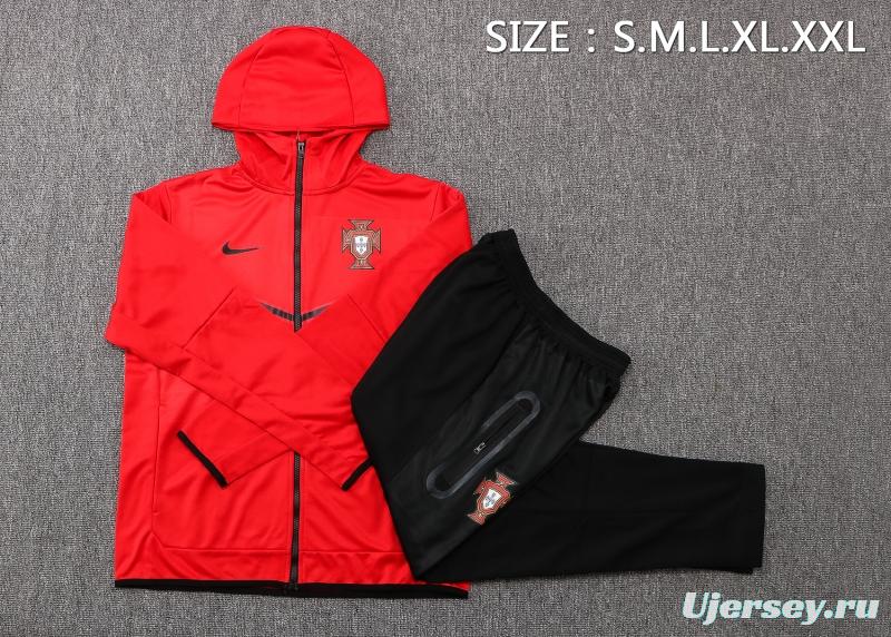 2022 Portugal Red Full Zipper Hoodie Tracksuit