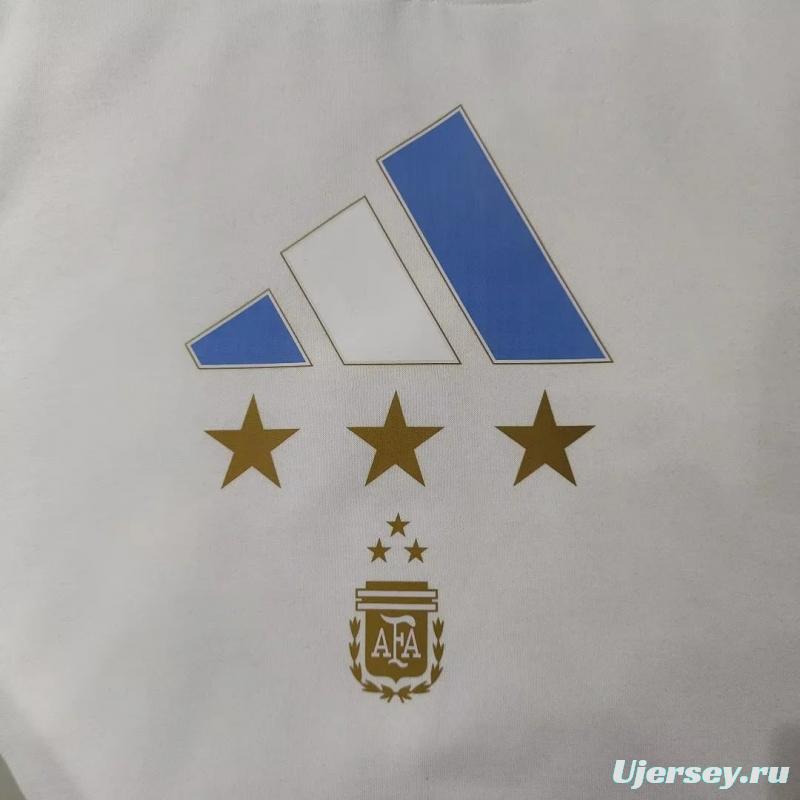 3 Stars Argentina Messi White Hoodie