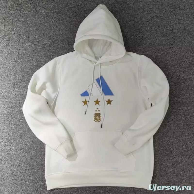 3 Stars Argentina Messi White Hoodie