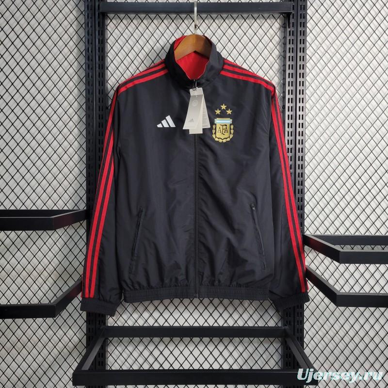 2023 Reversible 3-star Argentina Red/Black Windbreaker