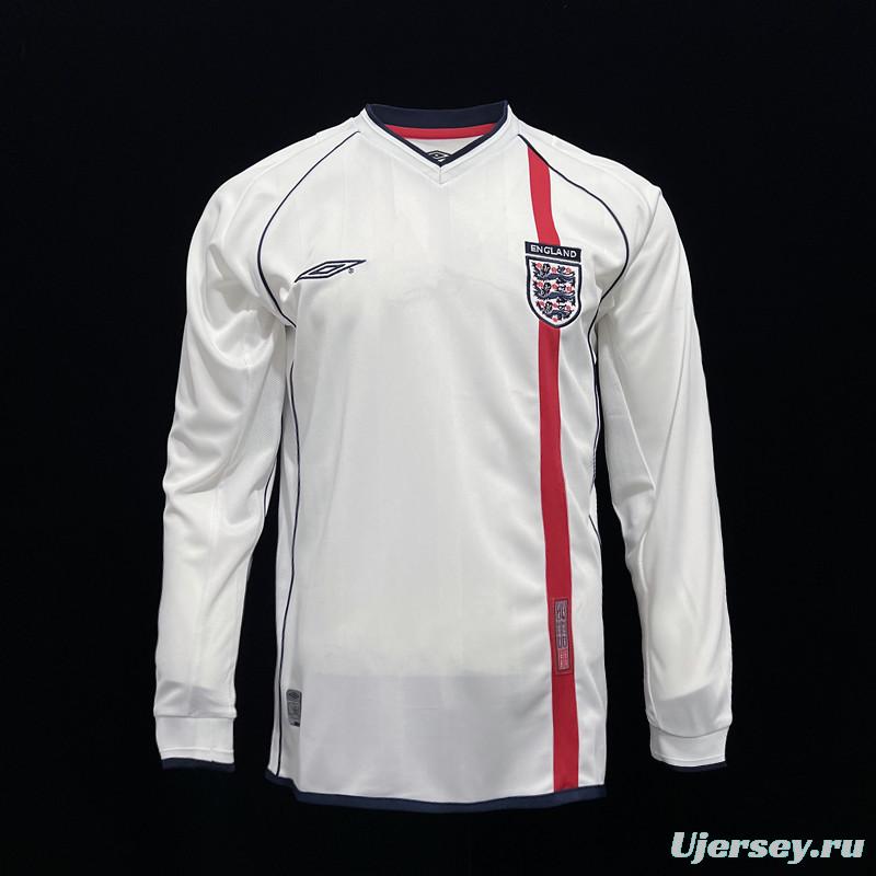 Long Sleeve Retro 2002 England Home Soccer Jersey