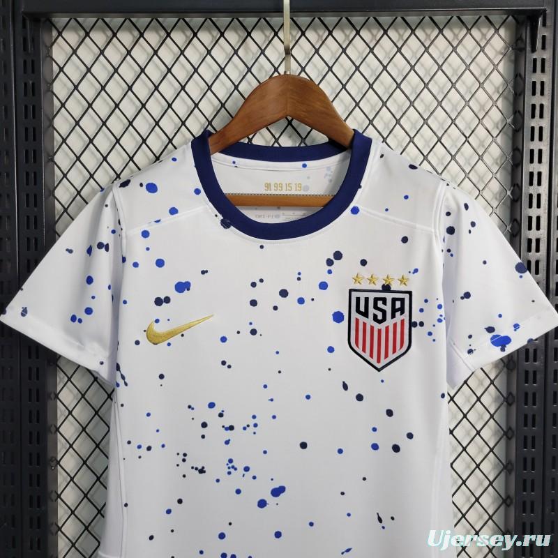 23-24 Women Wear USA Home White Soccer Jersey