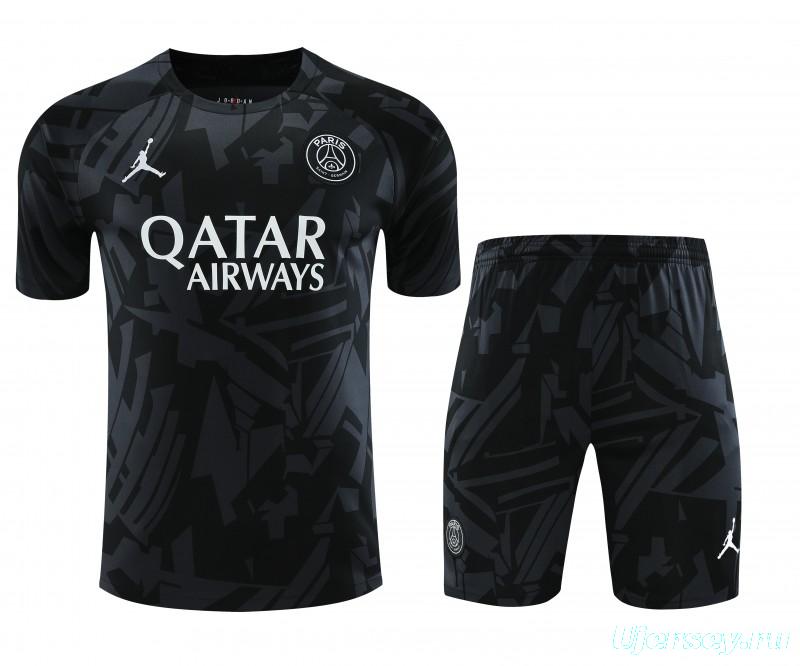 23-24 PSG Black Pattern Short Sleeve+Shorts