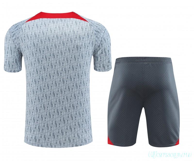 23-24 Liverpool White/Grey Grid Short Sleeve+Shorts