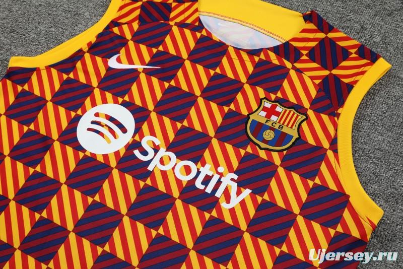 23-24 Barcelona Special Orange Grid Vest Jersey+Shorts