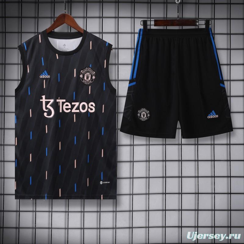 23-24 Manchester United Black Vest Jersey+Shorts