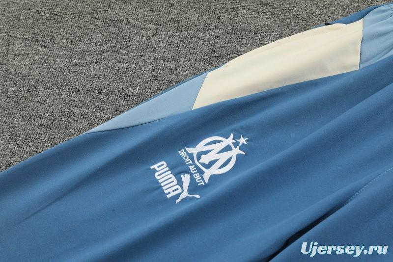 23/24 Olympique Marseille Blue Half Zipper Hoodie Jacket +Pants