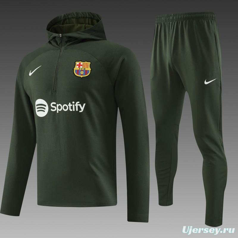 23/24 Barcelona Dark Green Hoodie Half Zipper Jacket+ Pants