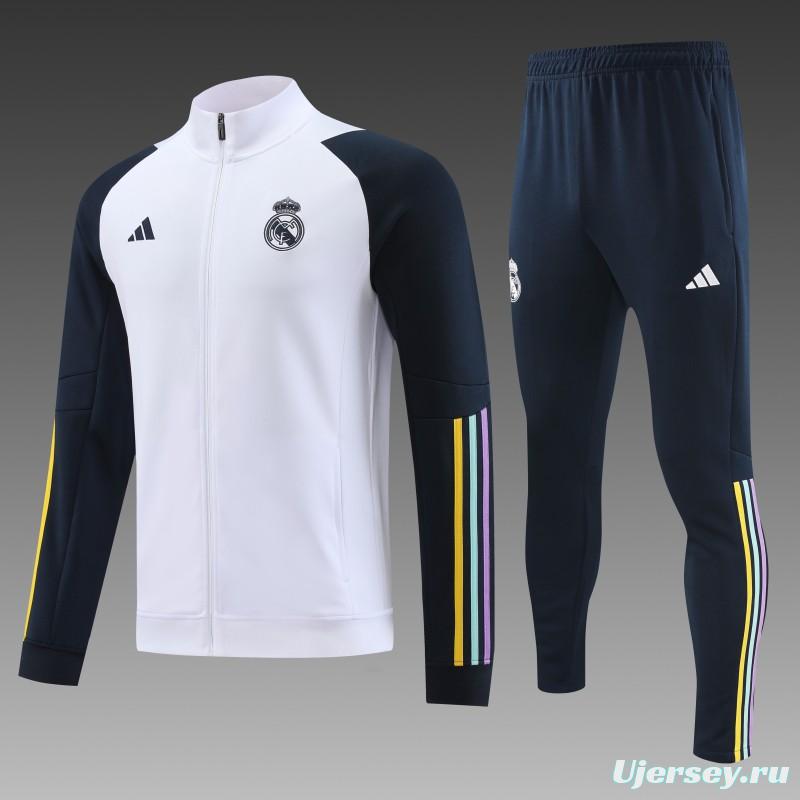 23/24 Real Madrid White Full Zipper Jacket+Pants