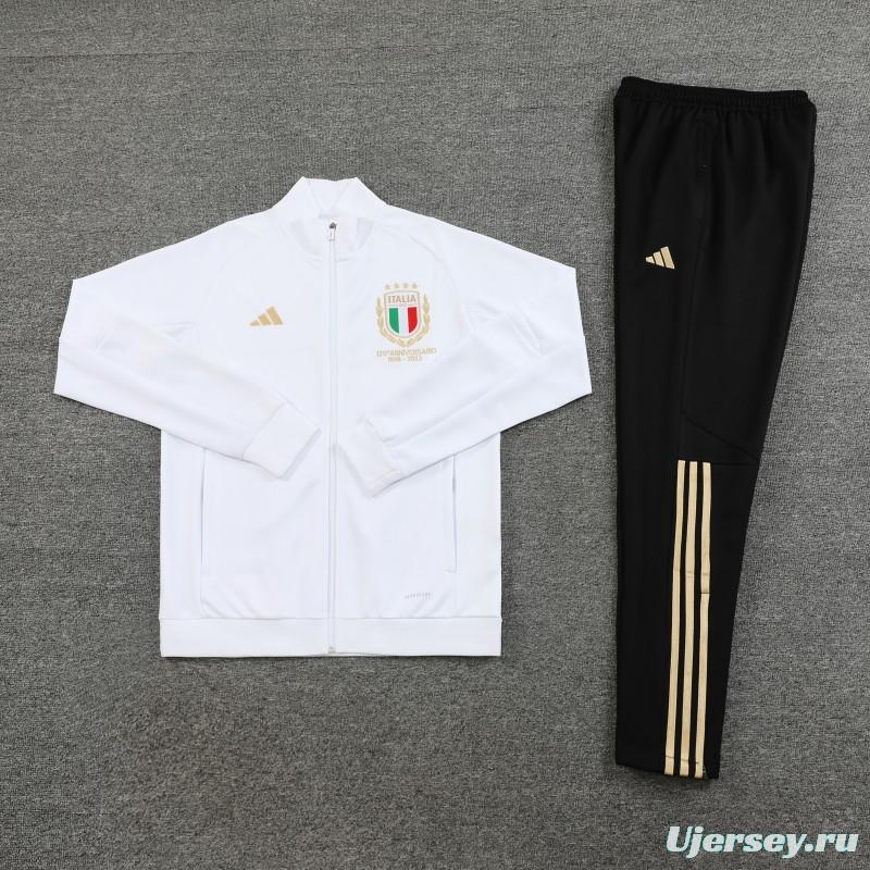 2023 Italy 125th Anniversary White Full Zipper Hooide Jacket+Pants