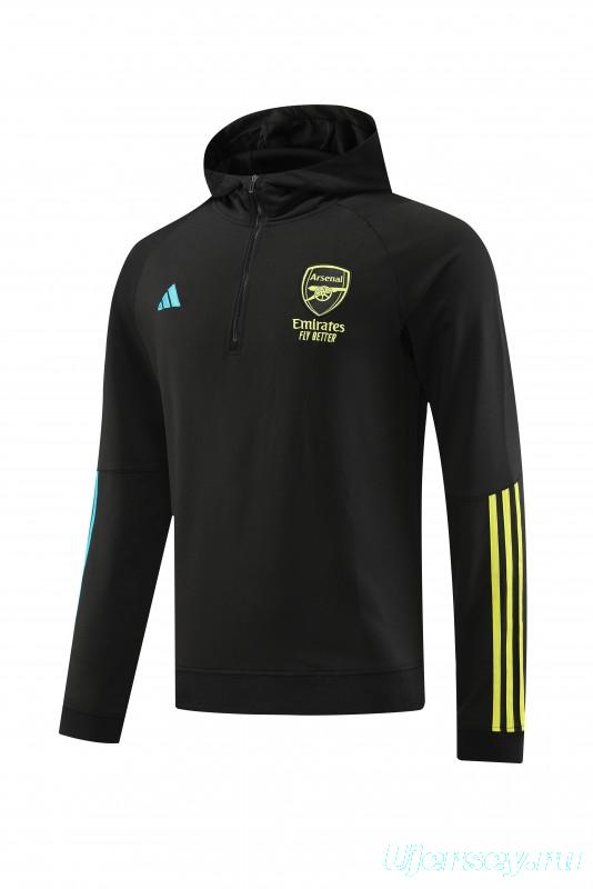 23/24 Arsenal  Black Hoodie Half Zipper Jacket+ Pants