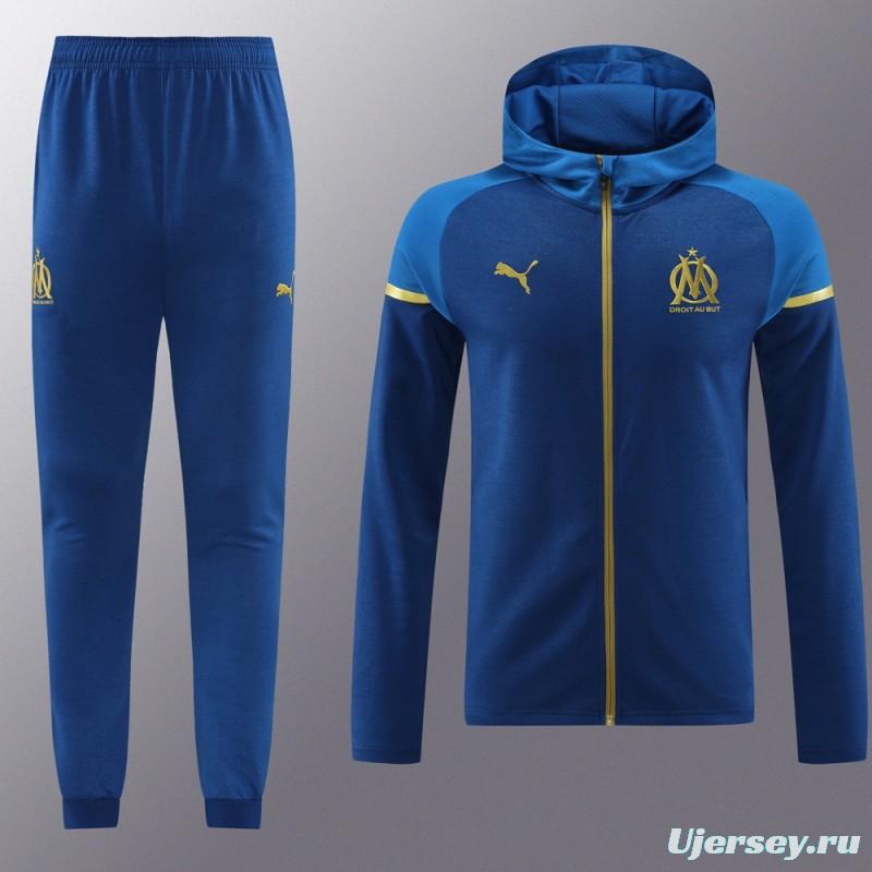 23/24 Olympique Marseille Blue Full Zipper Hoodie Jacket+Pants