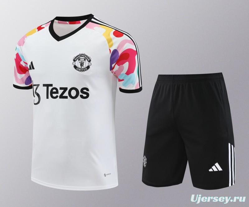 24/25 Manchester United White Short Sleeve Jeresy+Shorts