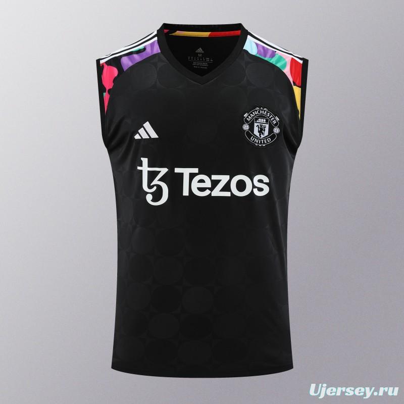 24/25 Manchester United Black Vest Jeresy+Shorts