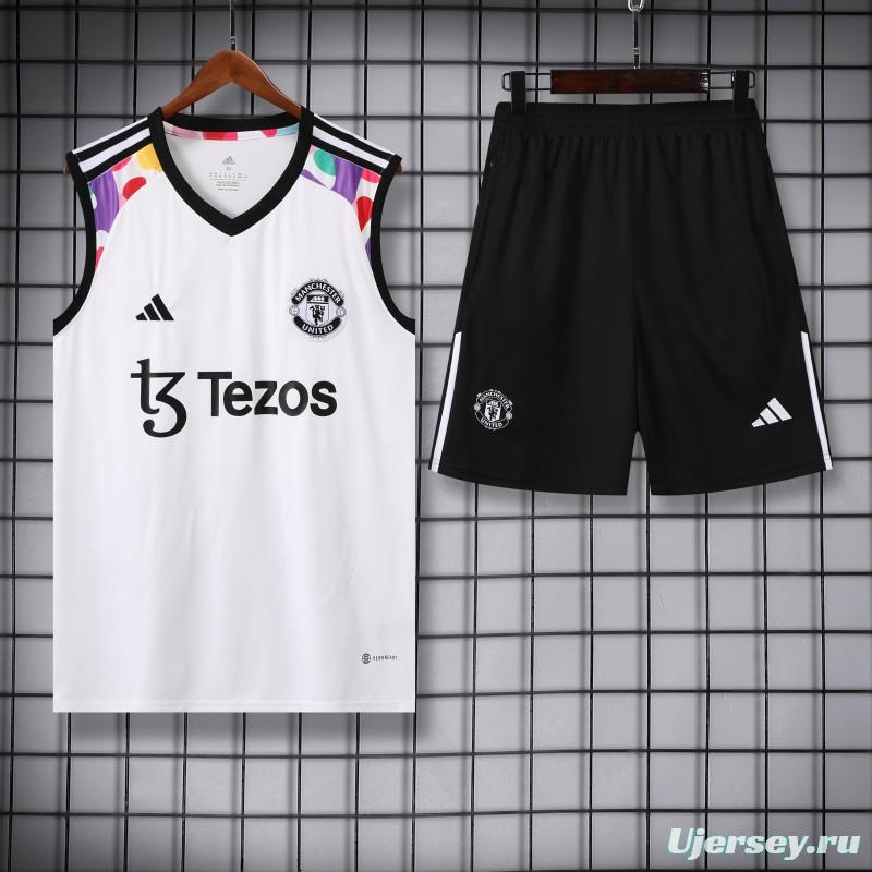 24/25 Manchester United White Vest Jeresy+Shorts