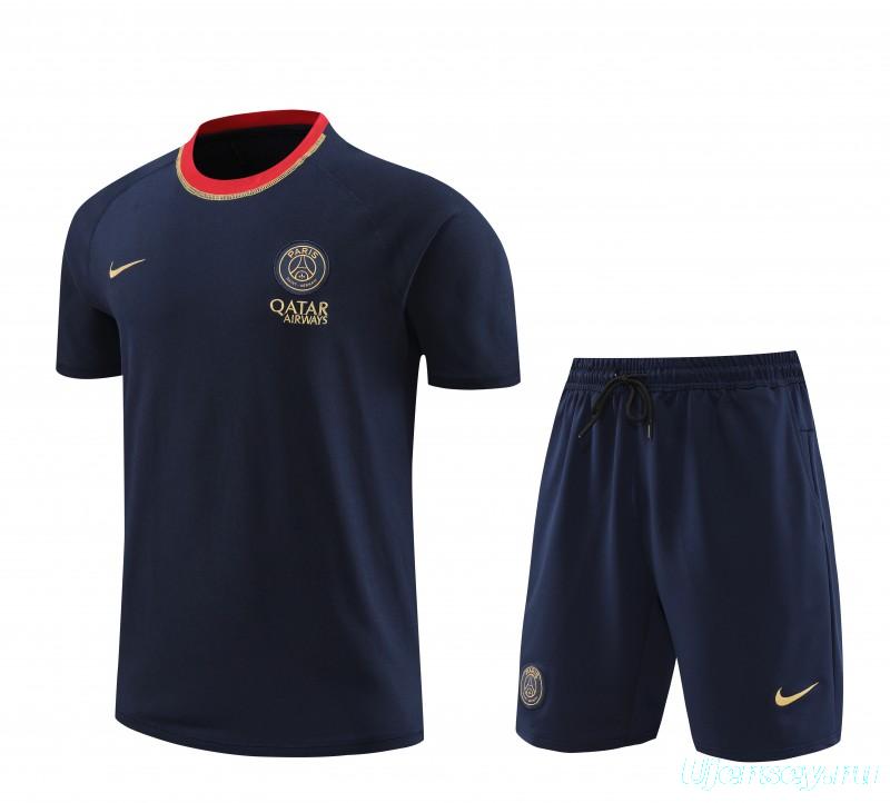 23/24 PSG Navy/Red Cotton Short Sleeve Jersey+Shorts