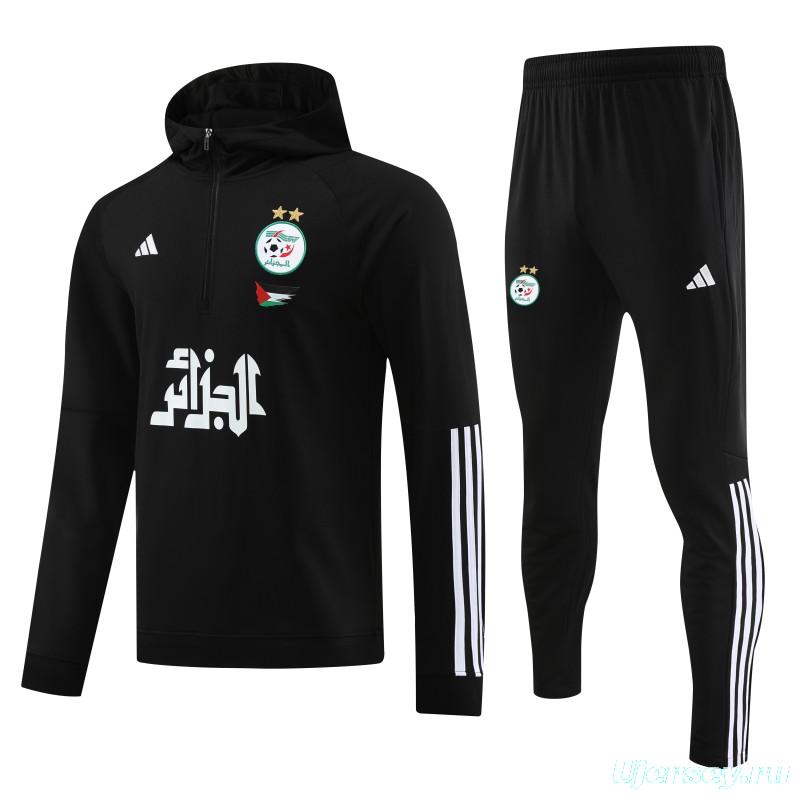 2024 Algeria Black Hoodie  Full Zipper Hoodie Jacket+Pants