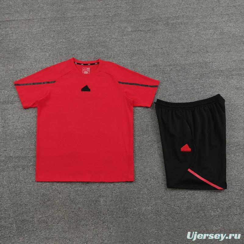 23/24 Adidas Red Cotton Short Sleeve Jersey+Shorts