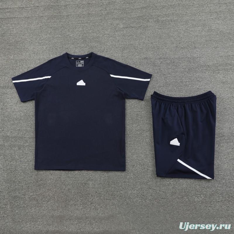 23/24 Adidas Navy Cotton Short Sleeve Jersey+Shorts