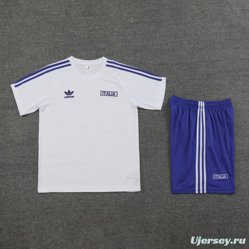 2024 Italy White Cotton Short Sleeve Jersey+Shorts